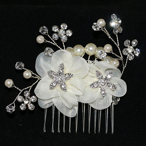Crystal and Pearl Floral Hair Comb