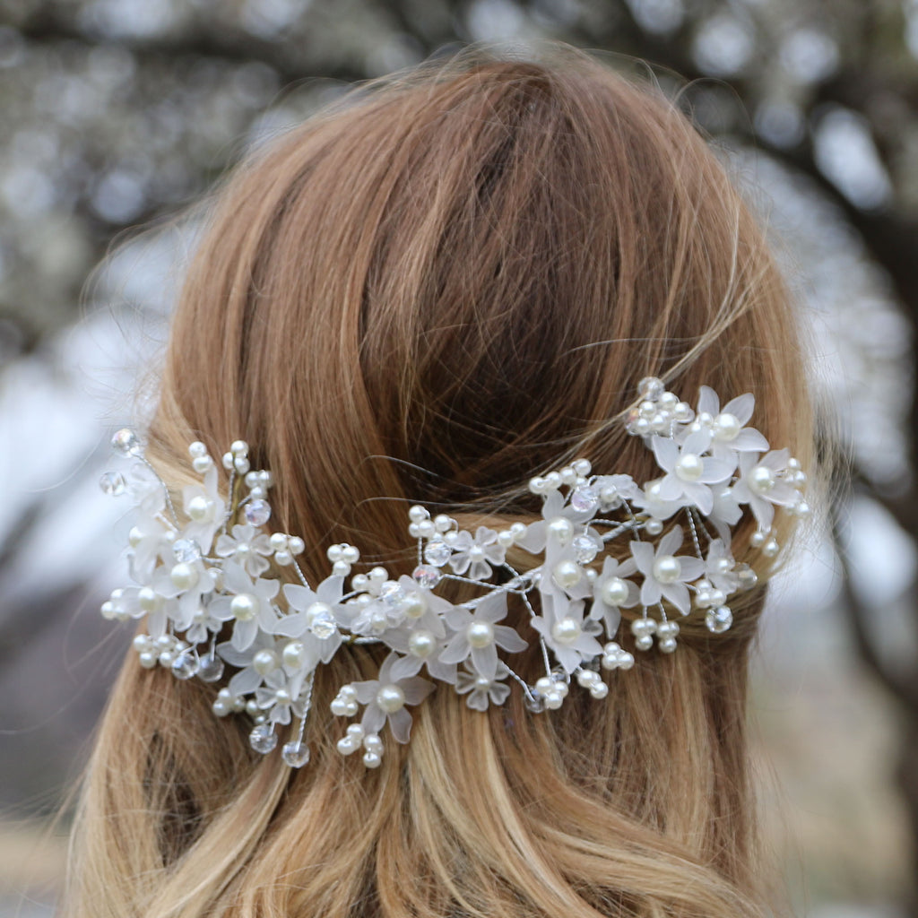 Crystal and Pearl Floral Design Hairband Strand