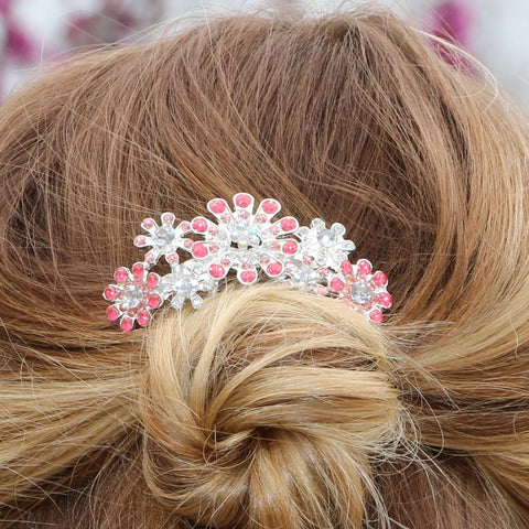 Pink Crystal Floral Hair Comb